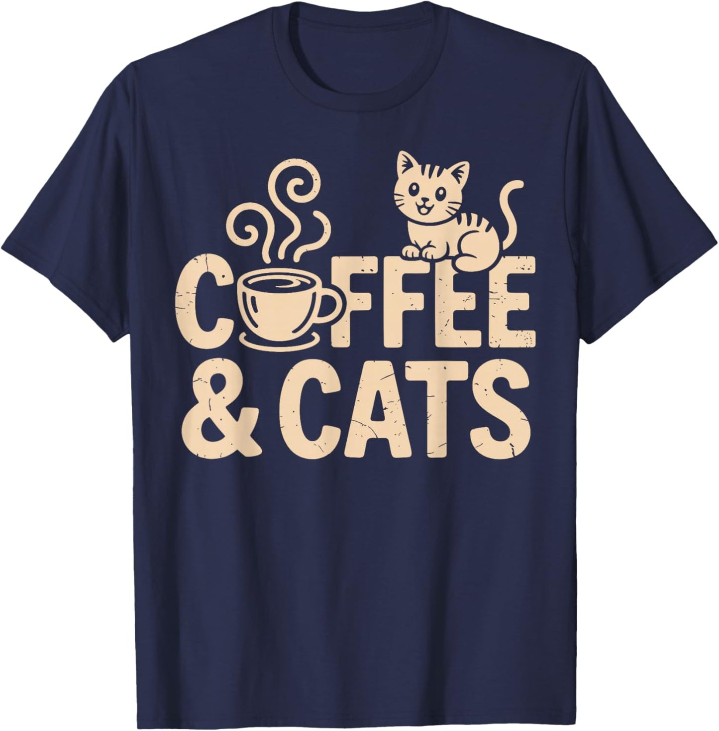Coffee and Cats Funny Cat T-Shirt - T-Shirt | Navy