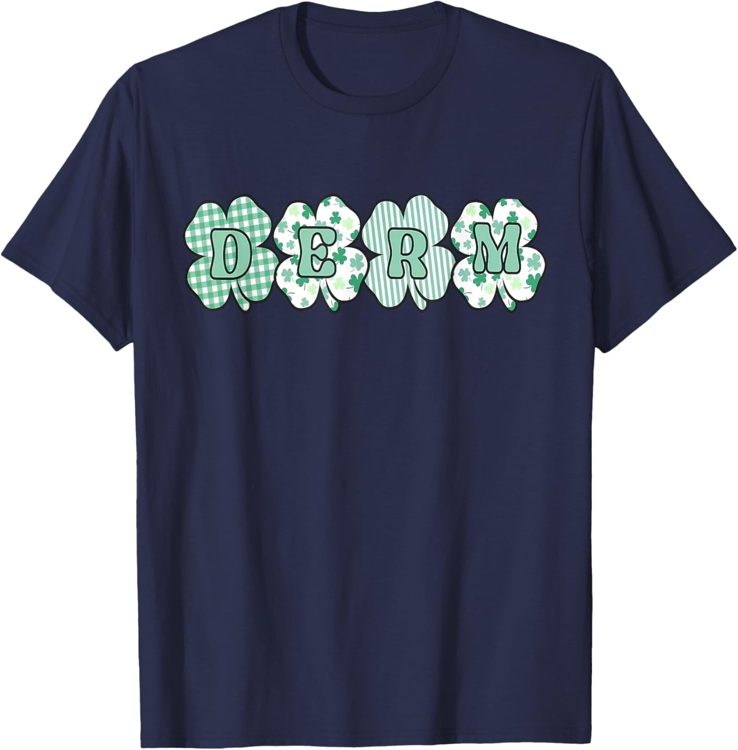 Retro Checkered Shamrock Derm St. Patty's Day Dermatologist T-Shirt - T-Shirt | Navy