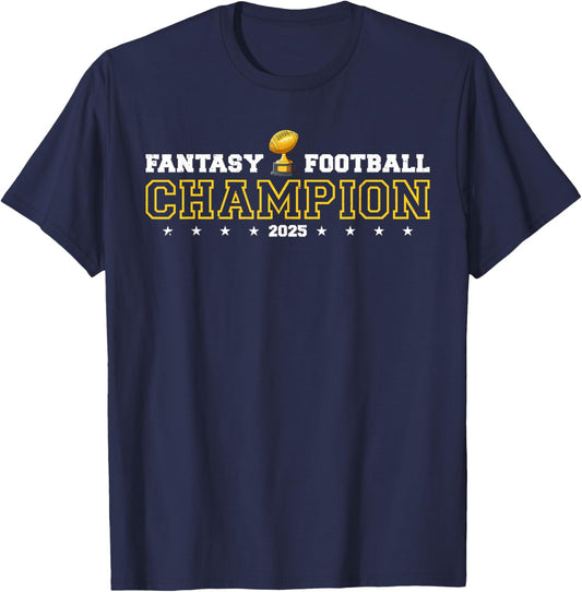 Fantasy Football Champion 2025 Shield Trophy Emblem T-Shirt - T-Shirt | Navy