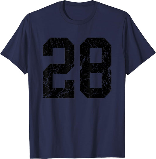 Distressed Black Number 28 Jersey Player Uniform #28 Fan T-Shirt - T-Shirt | Navy