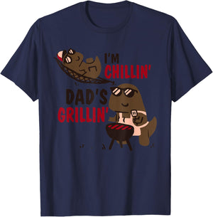 I'm Chillin' Dad's Grillin' Funny Dinosaurs BBQ T-Shirt - T-Shirt | Navy