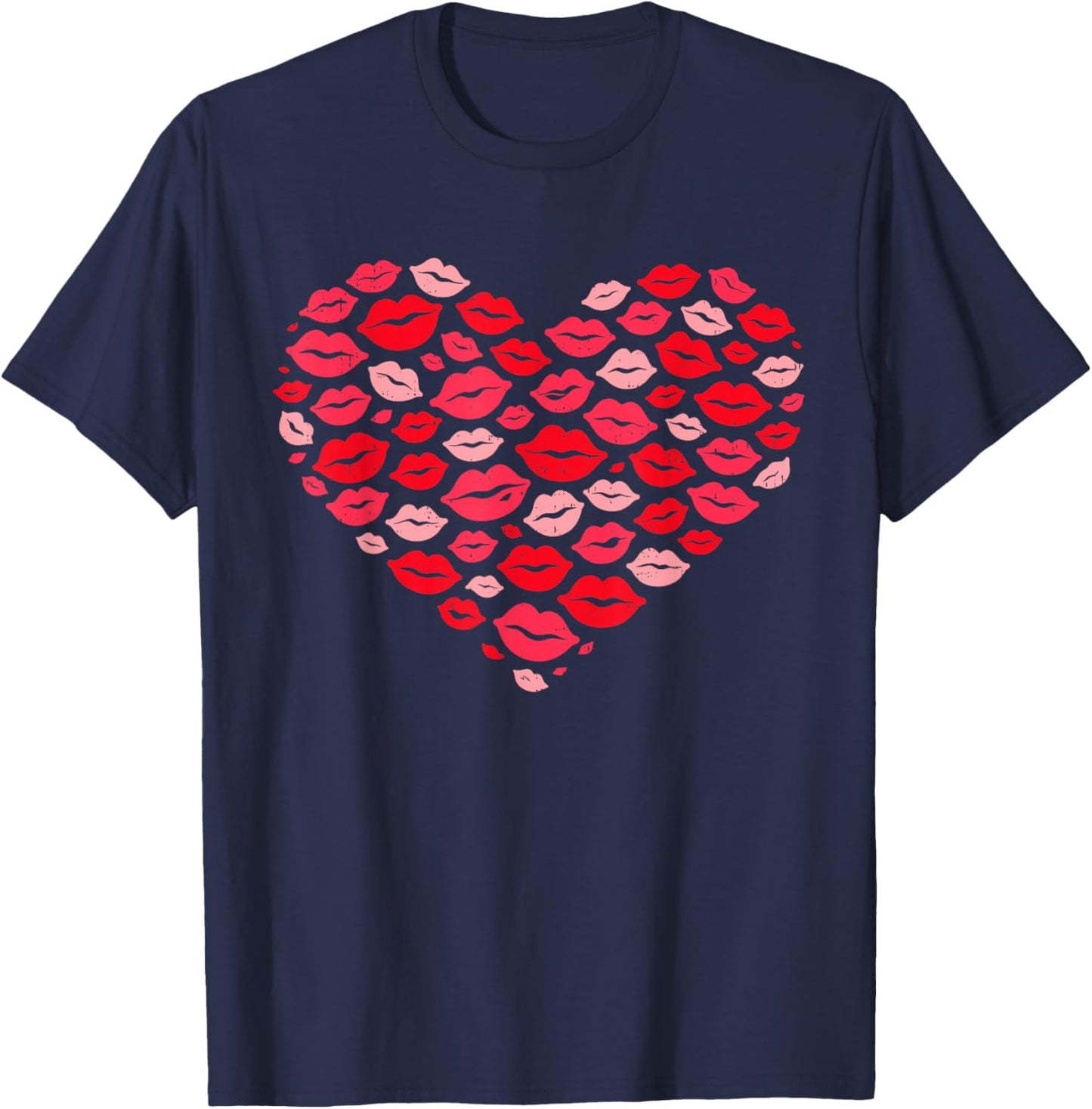 Kiss Lips Heart Valentine Love Valentines Day Girls T-Shirt - T-Shirt | Navy