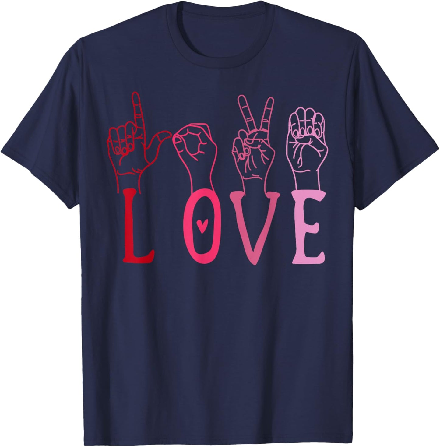 Vintage Valentine's Day Sign Language ASL Love Gift T-Shirt - T-Shirt | Navy
