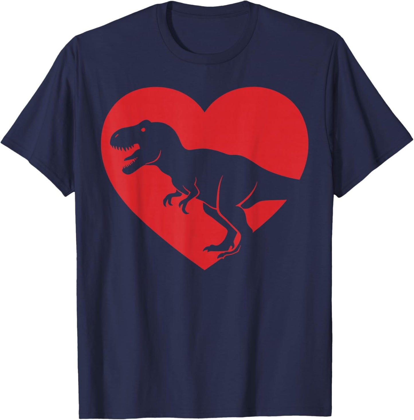 Dinosaur T-rex Heart Valentines Day Silhouette Kids Lovers T-Shirt - T-Shirt | Navy