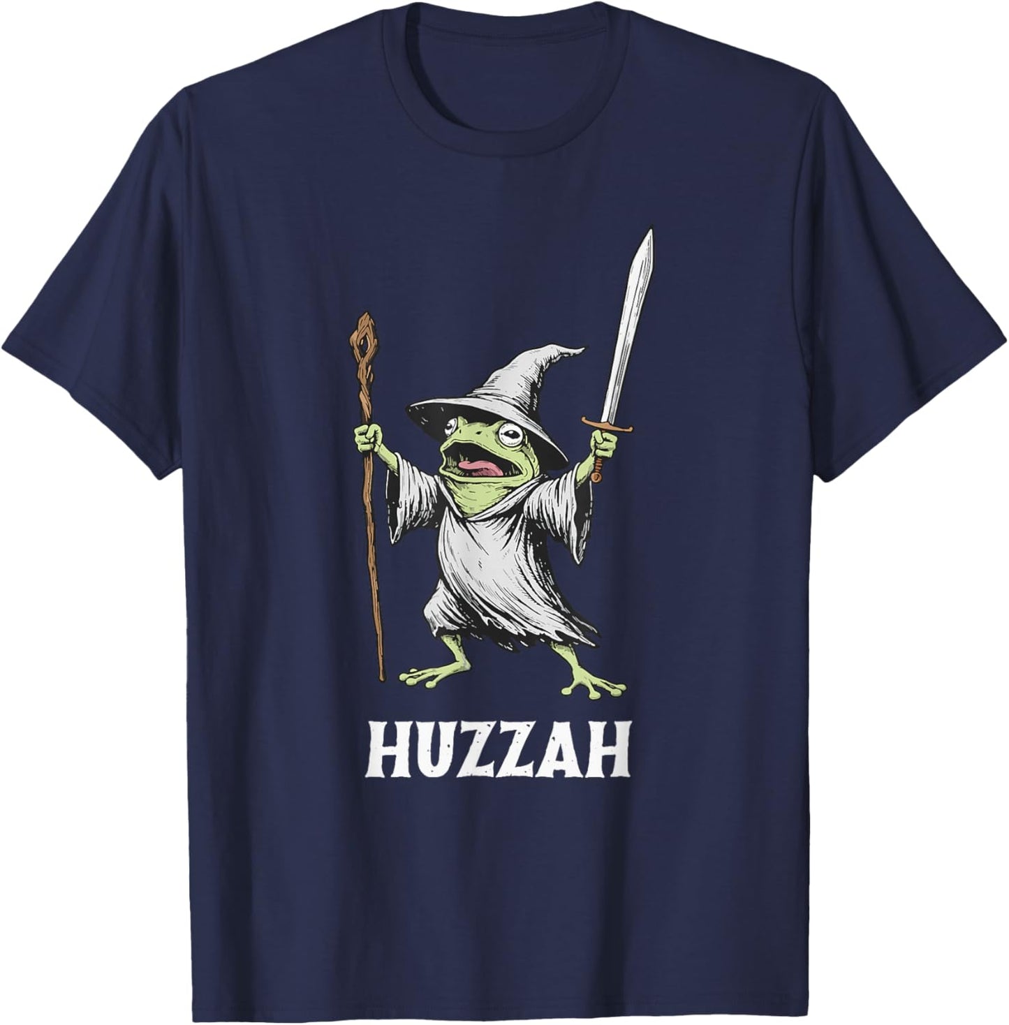 Huzzah Frog Knight Funny Sword Meme Quote T-Shirt - T-Shirt | Navy