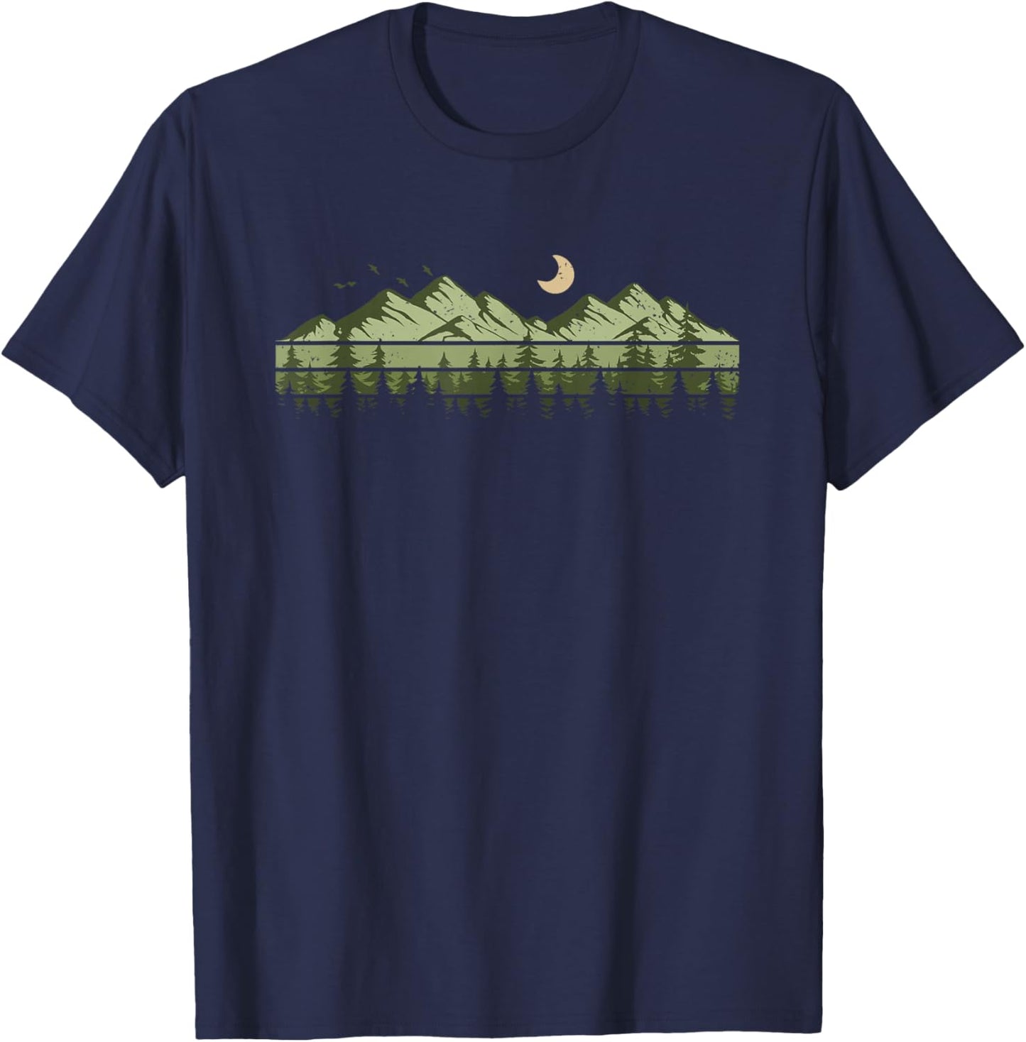 Trees Landscape Mountains Vintage Forest T-Shirt - T-Shirt | Navy