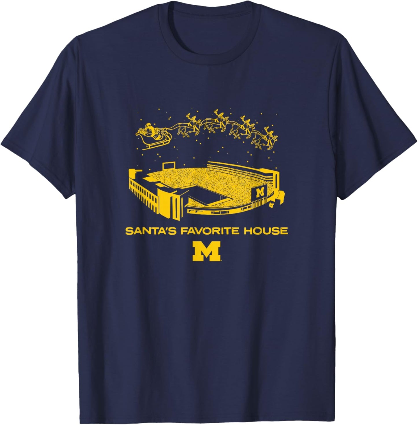 Santa's Favorite House - Michigan Wolverines Football T-Shirt - T-Shirt | Navy
