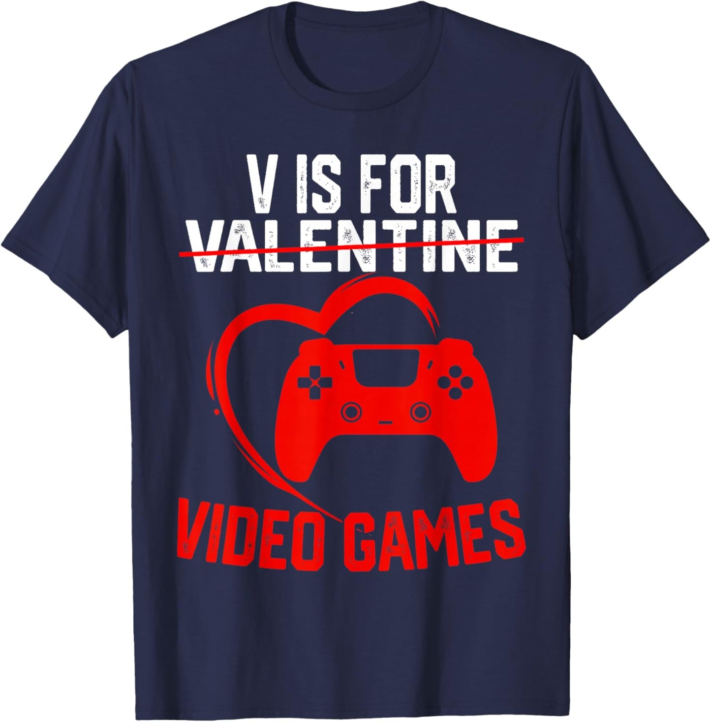 V is for Video Games Valentines Gamer Boy Men Kids T-Shirt - T-Shirt | Navy