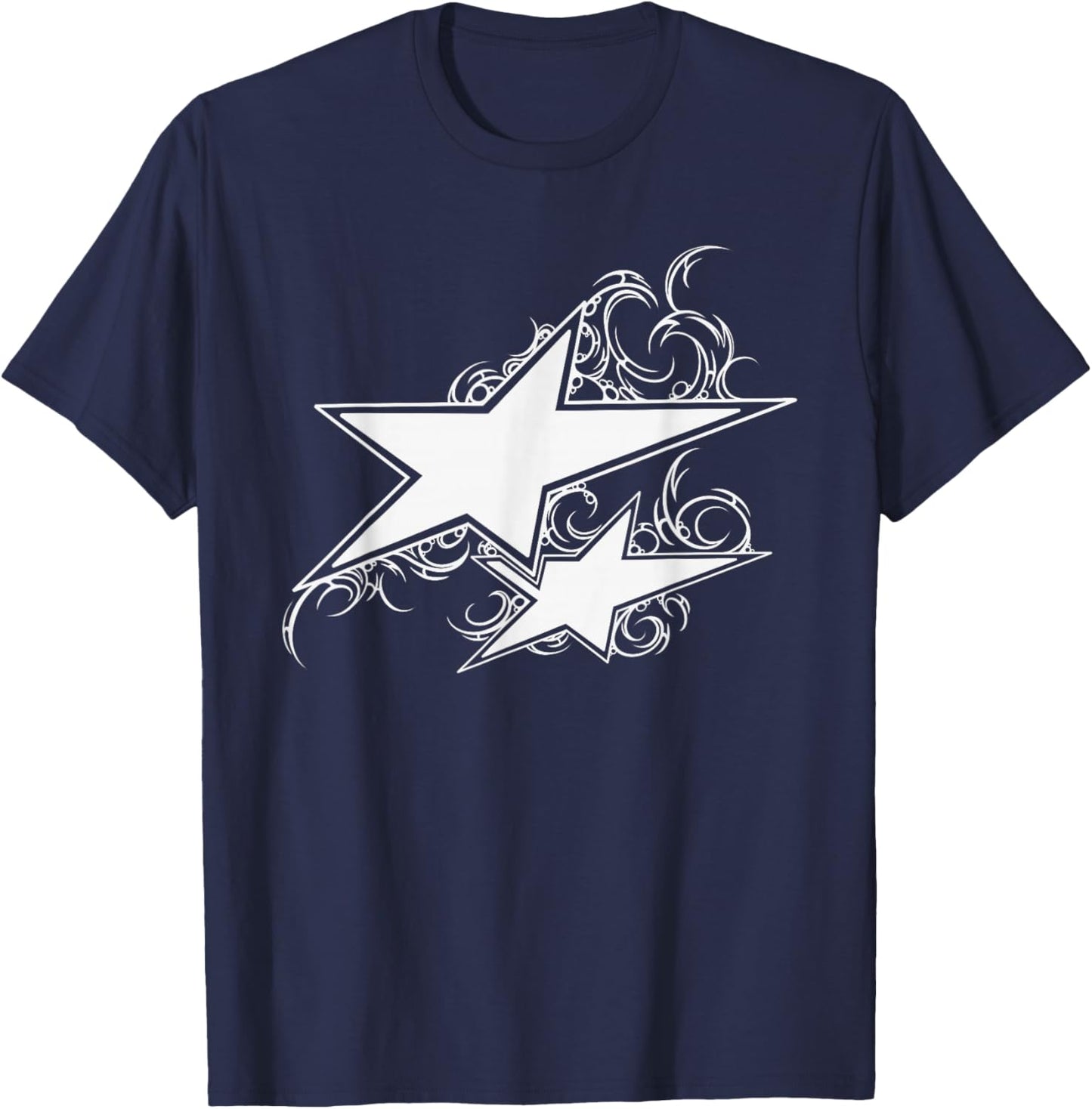 Y2K 90s Tattoo STYL Double Star T-Shirt - T-Shirt | Navy
