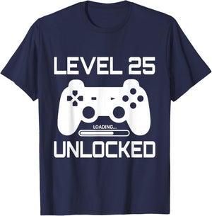 Level 25 Unlocked 25th Birthday 25 Year Old Video Gamer Men T-Shirt - T-Shirt | Navy