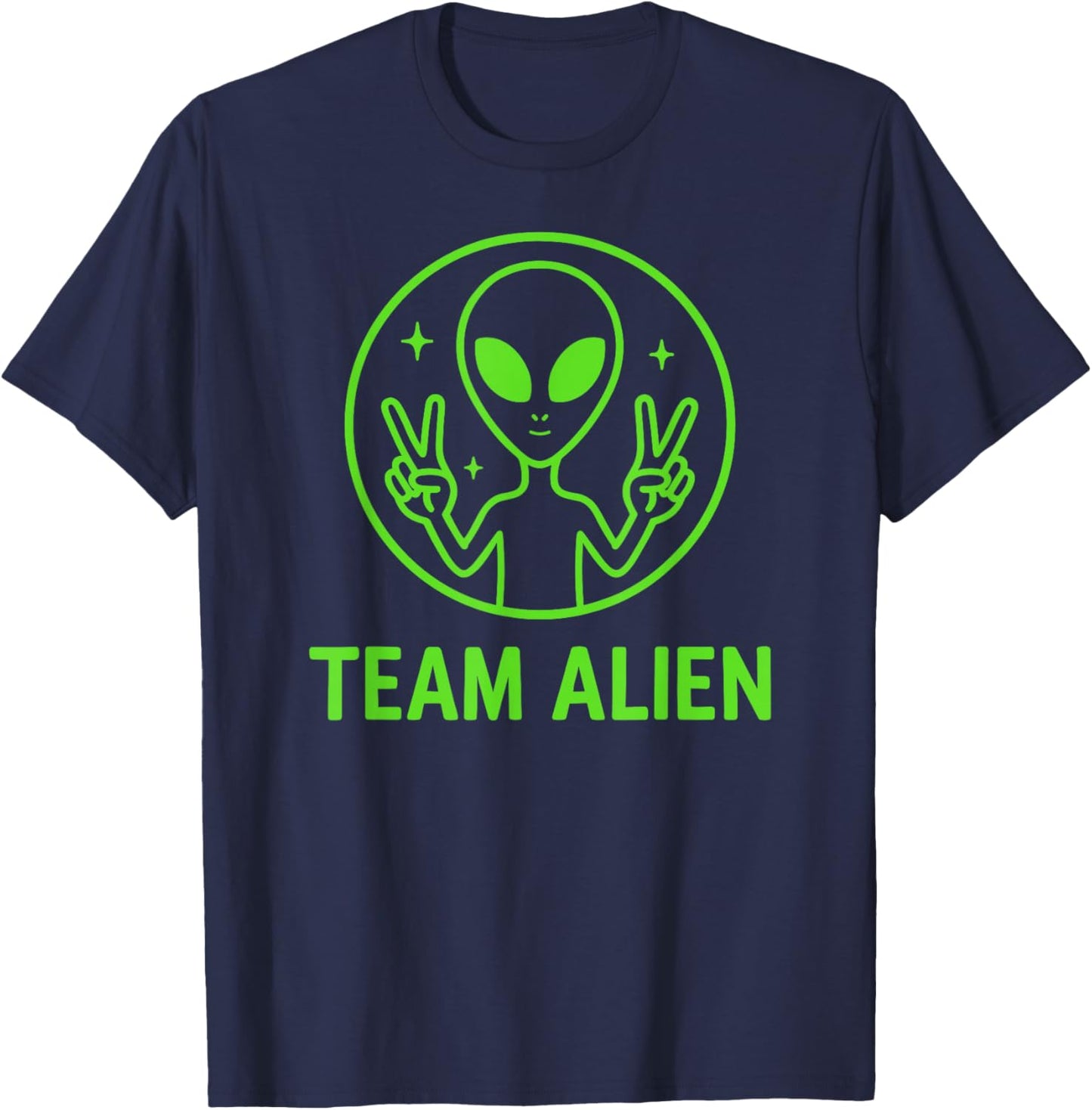 Team Alien – Funny Green Extraterrestrial Peace Sign Cartoon T-Shirt - T-Shirt | Navy
