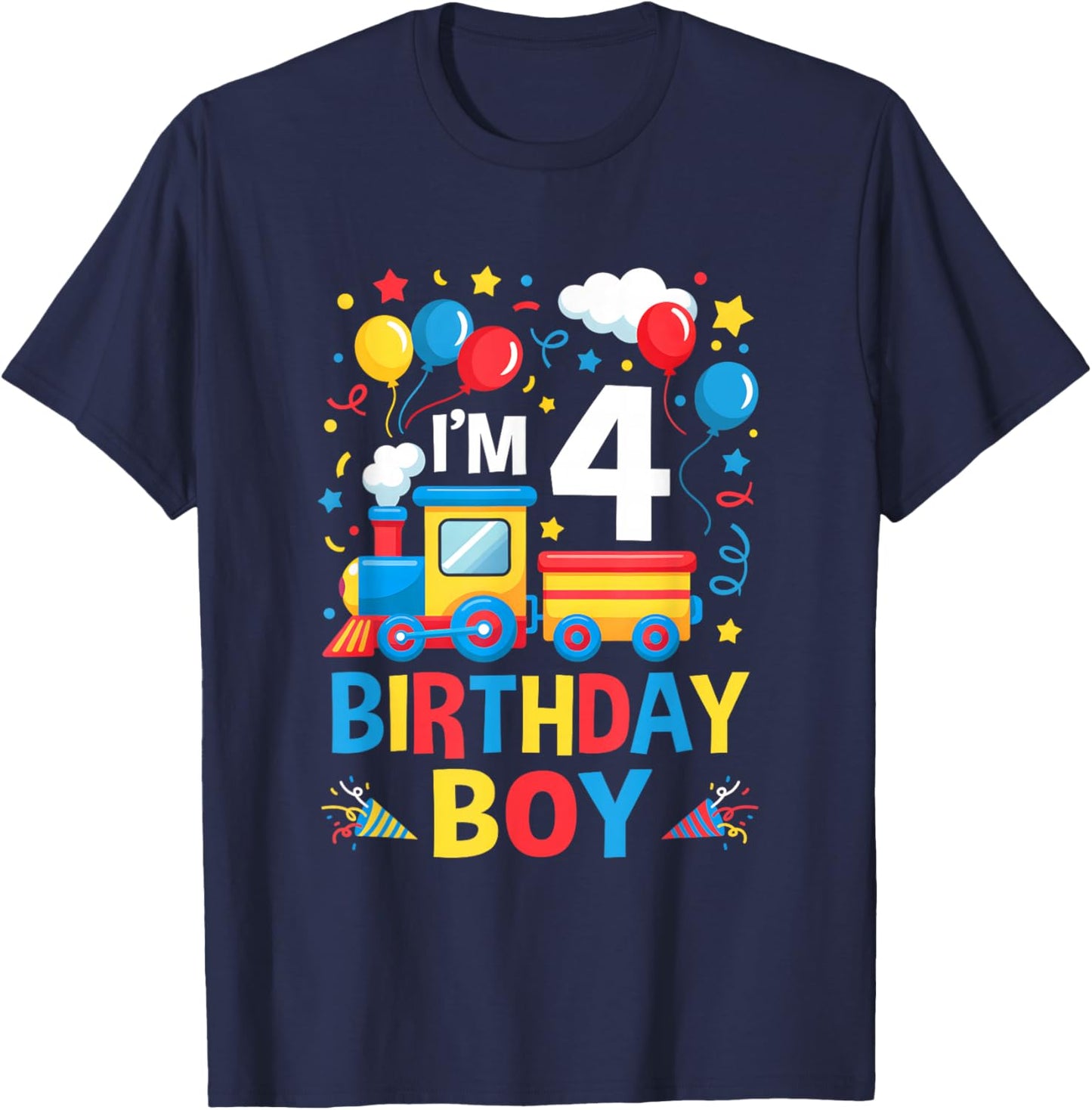 Four 4Yr 4Th Kids Boys Girls Train Birthday Boy 4 Years Old T-Shirt - T-Shirt | Navy