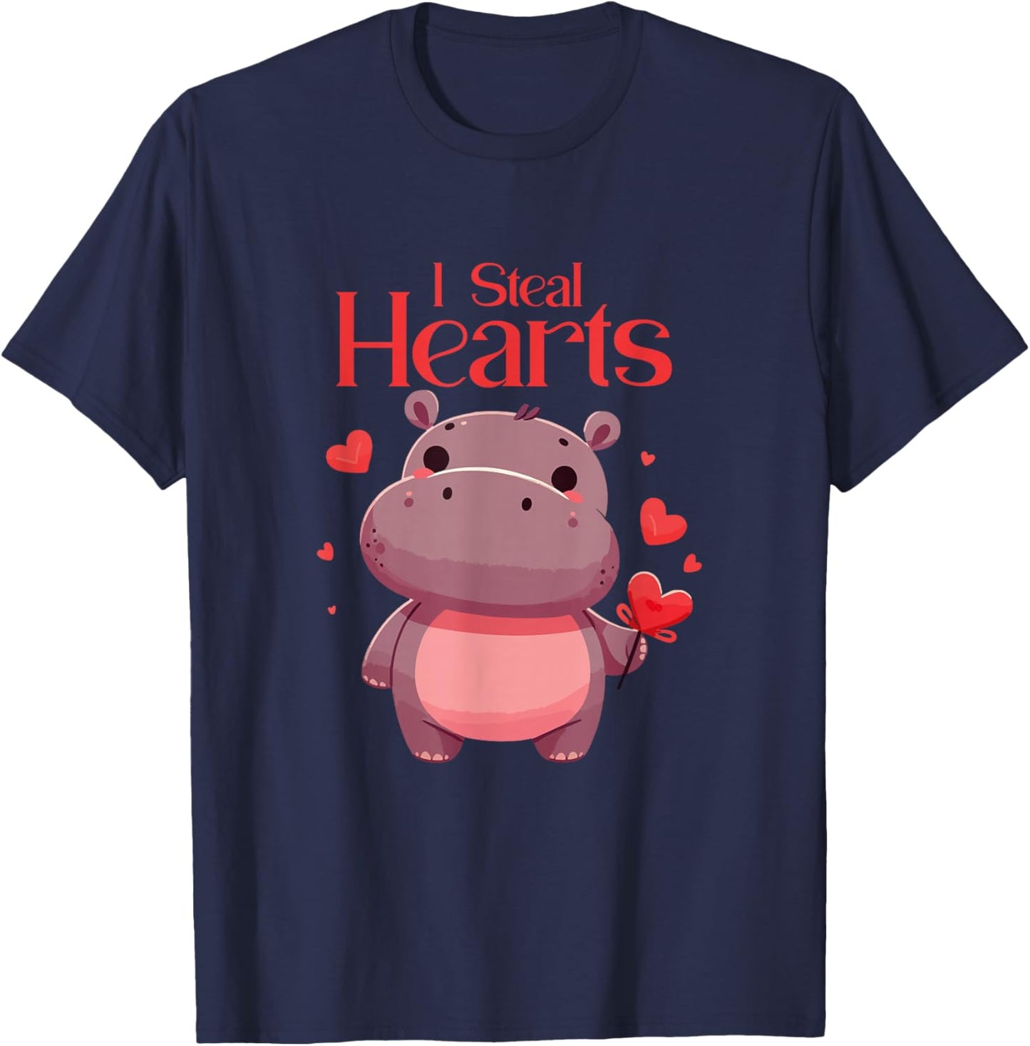 Cute Valentine Heart for Love Couples: Hippo Hippopotamus T-Shirt - T-Shirt | Navy