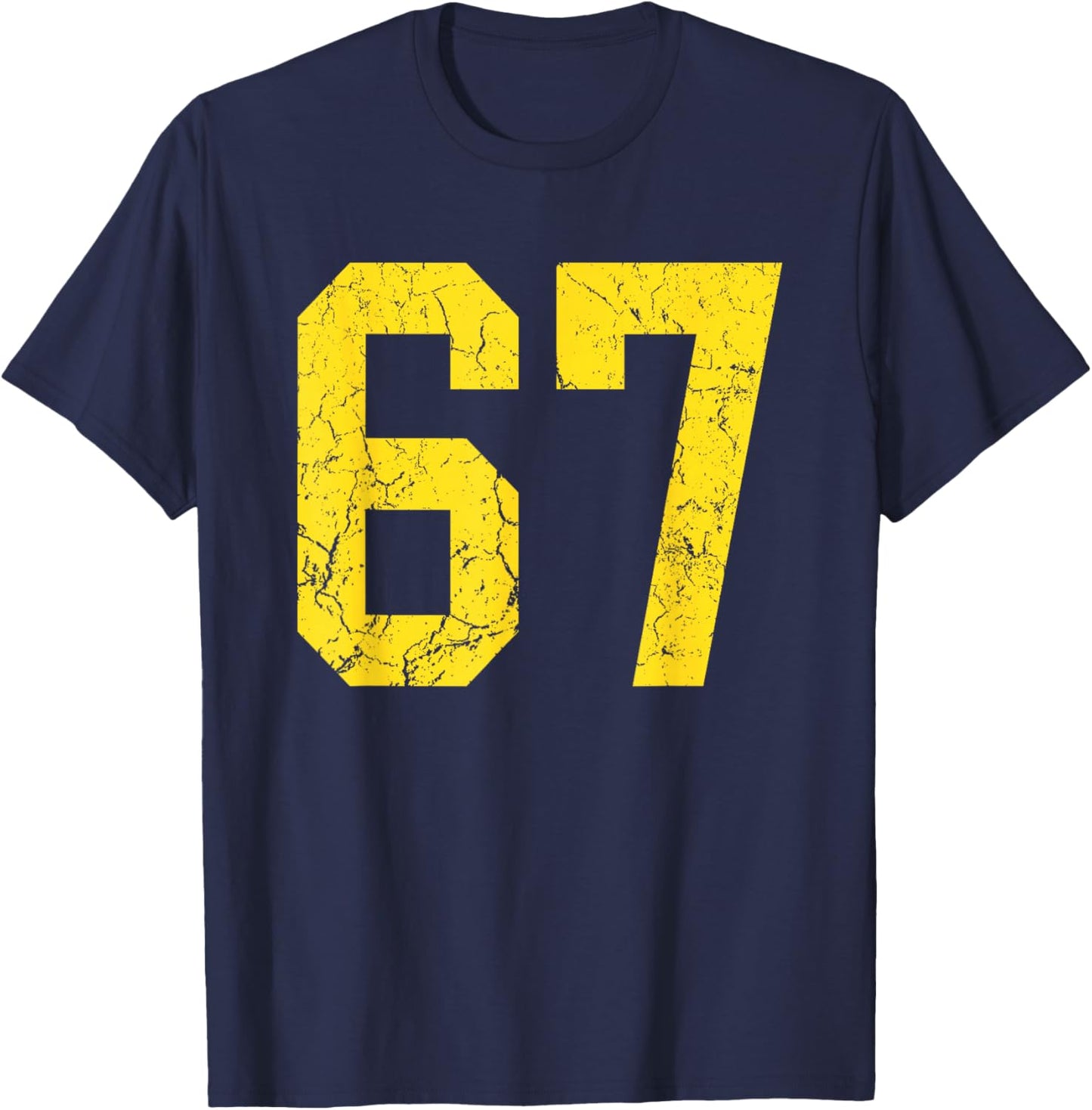 Distressed Bright Gold Number 67 Jersey Player Uniform #67 T-Shirt - T-Shirt | Navy