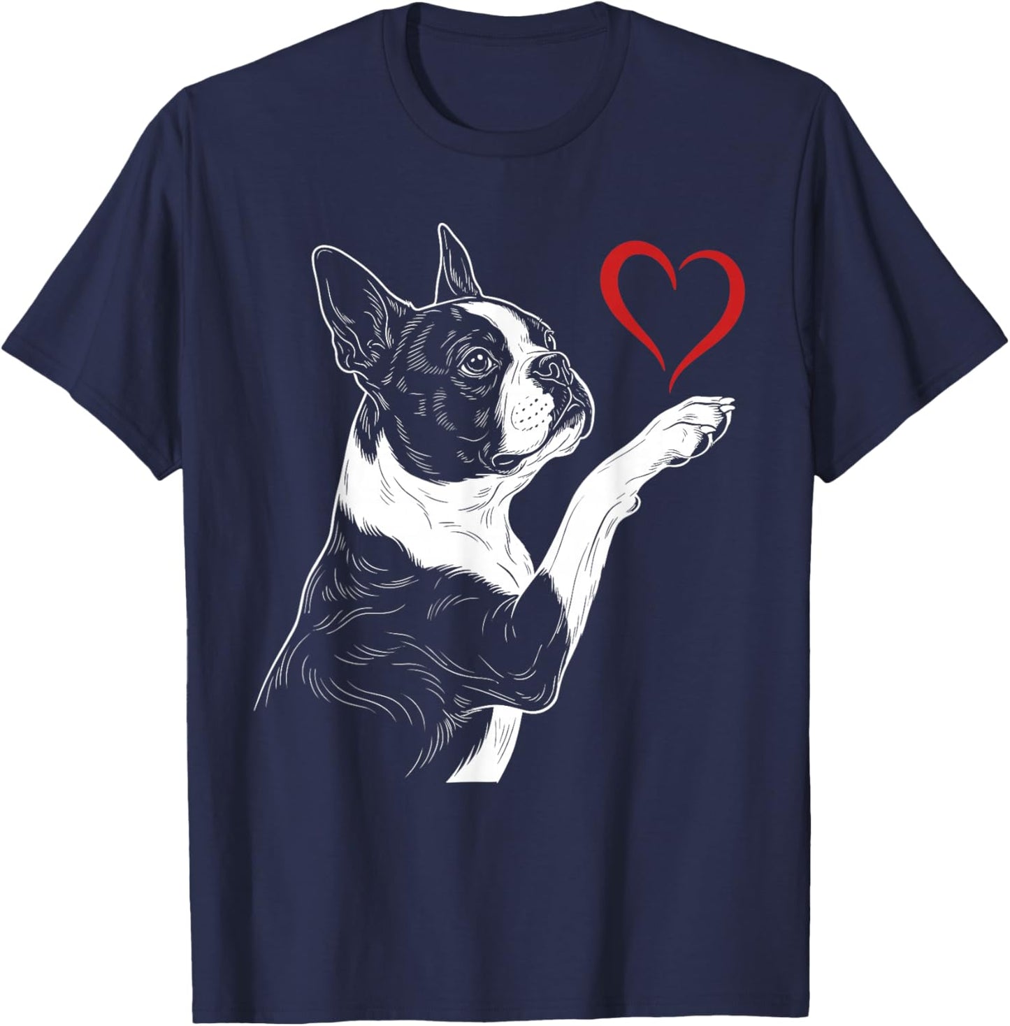 Boston Terrier Lover Dog Art Bostie Holding Heart Valentines T-Shirt - T-Shirt | Navy