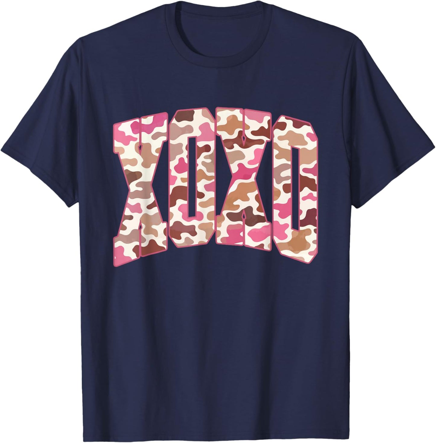 Retro Distressed Camo XOXO Valentine Love Be Mine Cute Girly T-Shirt - T-Shirt | Navy
