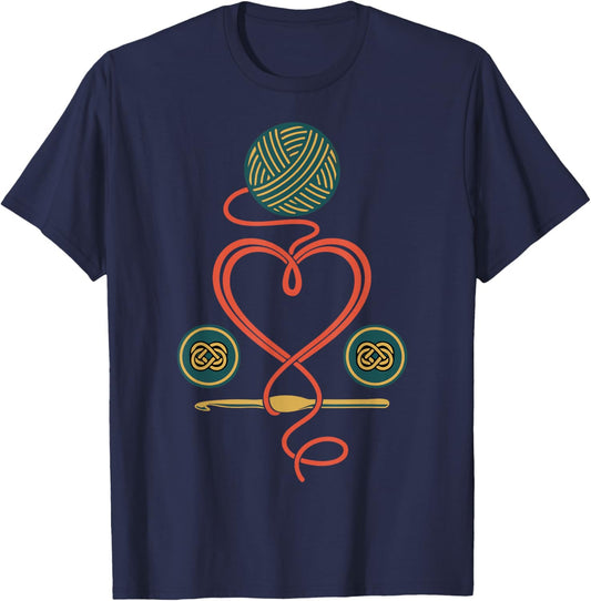 Funny Crochet Heart Yarn Crochet Hook Lovers T-Shirt - T-Shirt | Navy
