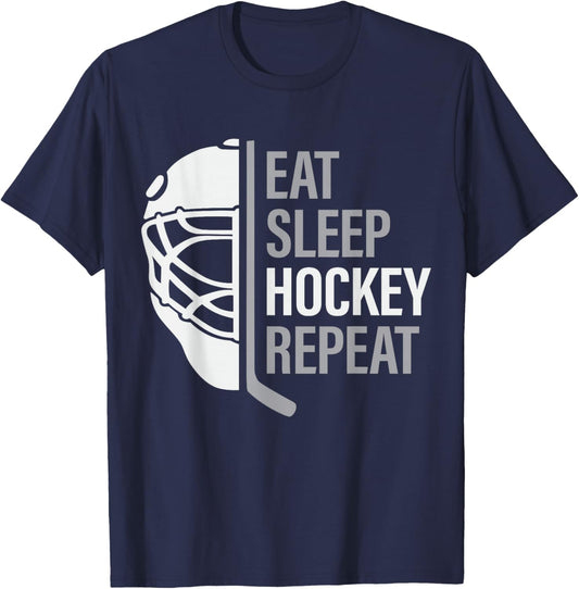 Ice Hockey Player Eat Sleep Hockey Repeat & Youth T-Shirt - T-Shirt | Navy