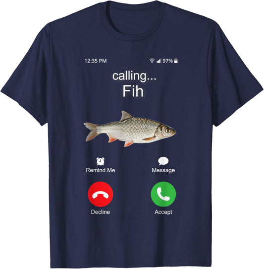 Funny Fih Calling Meme Brainrot Silly Fish Misspelled Joke T-Shirt - T-Shirt | Navy