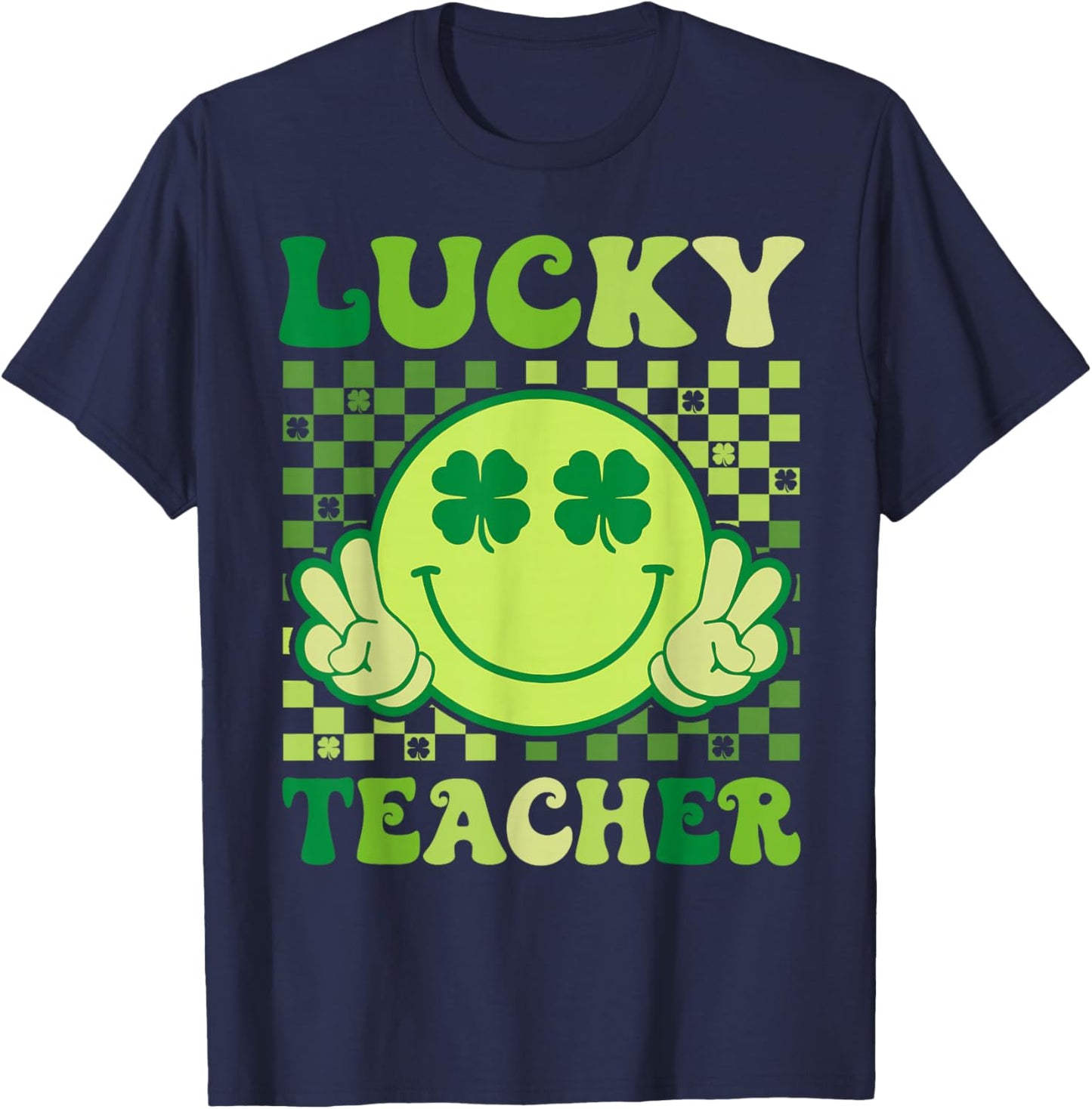 Groovy St Patricks Day Lucky Teacher Saint Paddys Men Women T-Shirt - T-Shirt | Navy