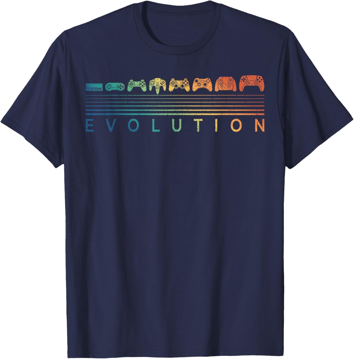 Video Game Controller Evolution Gamer 80s 90s Retro Gaming T-Shirt - T-Shirt | Navy