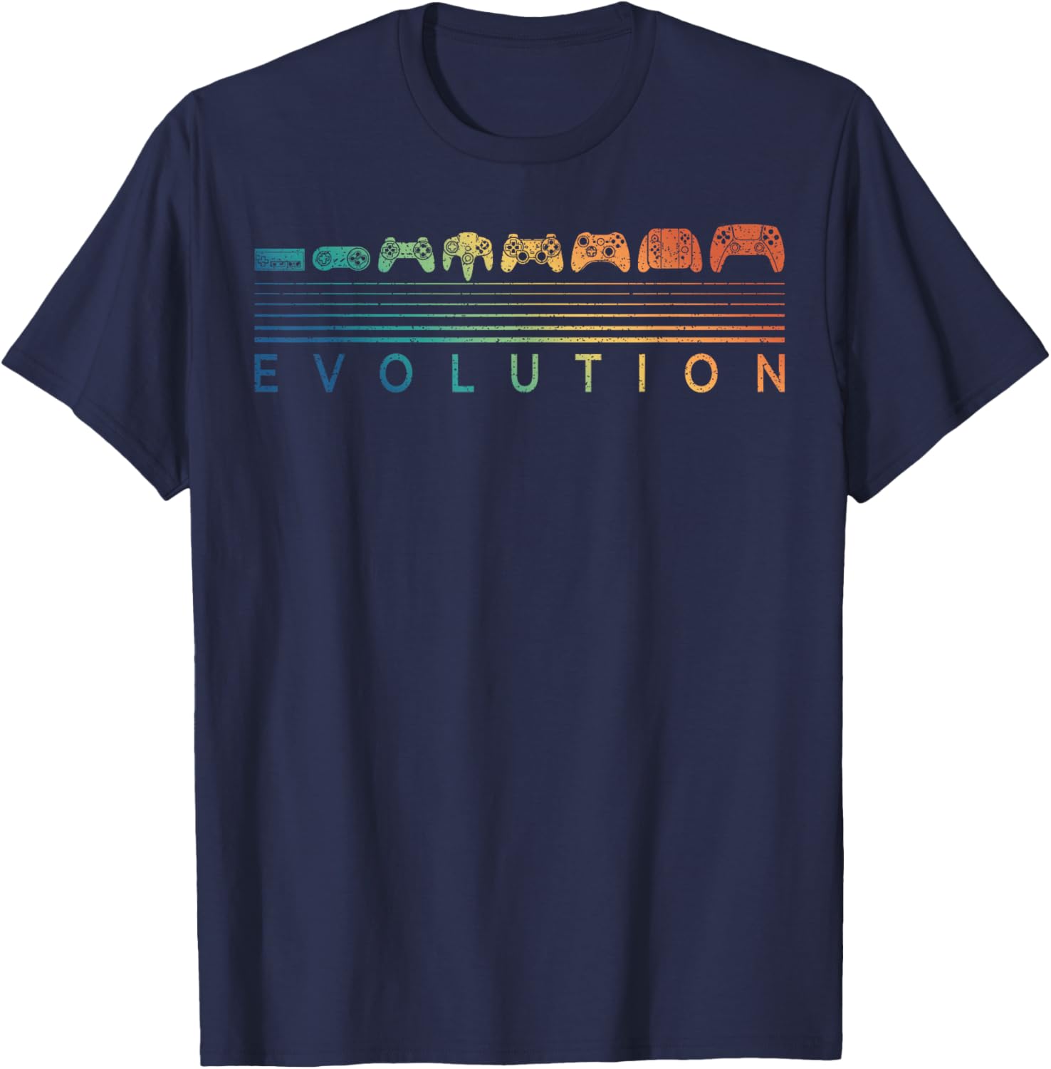 Video Game Controller Evolution Gamer 80s 90s Retro Gaming T-Shirt - T-Shirt | Navy