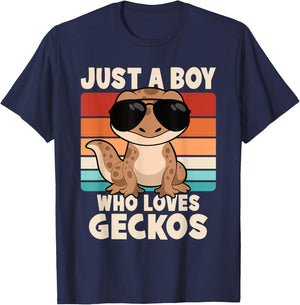 Just A Boy Who Loves Geckos Funny Leopard Gecko Lizard Kids T-Shirt - T-Shirt | Navy