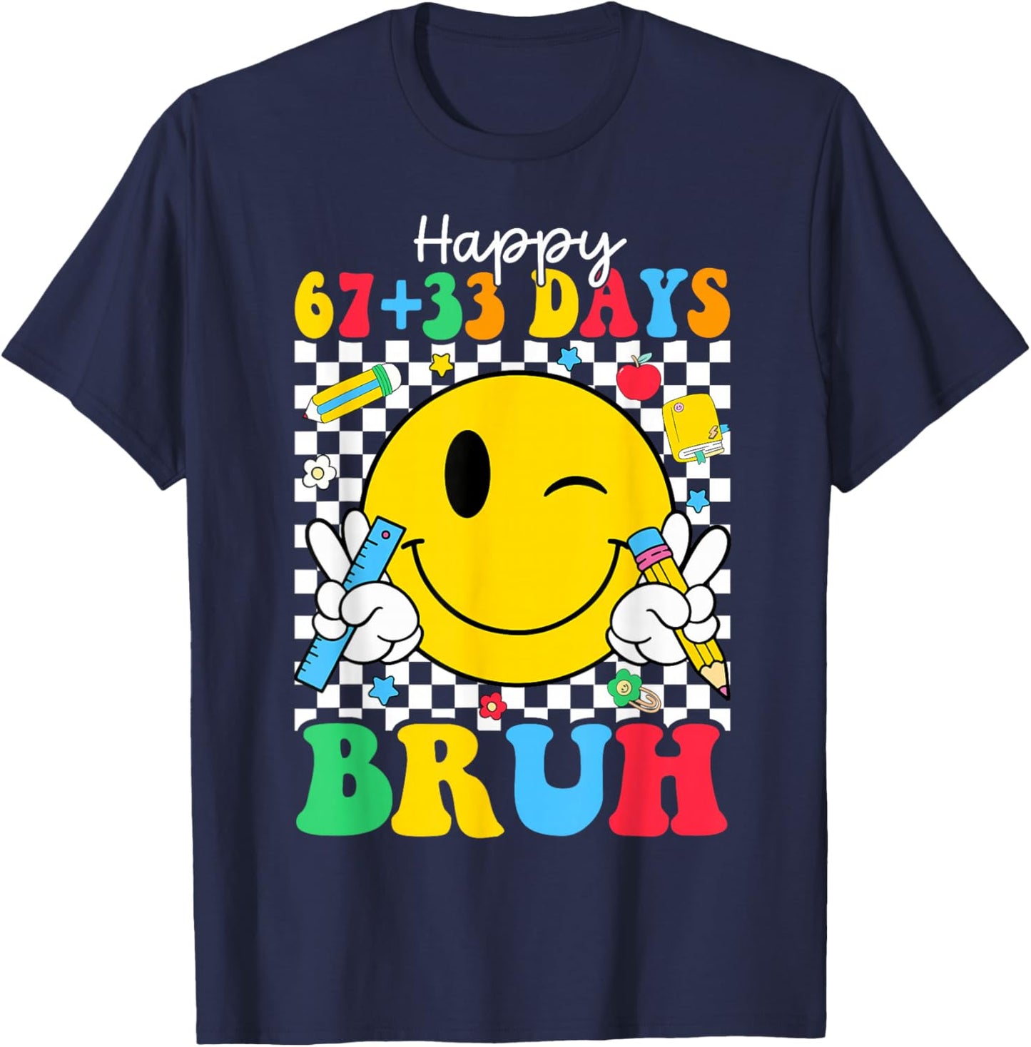 Happy 67 33 Days of School 100th Day of School Kids Teacher T-Shirt - T-Shirt | Navy