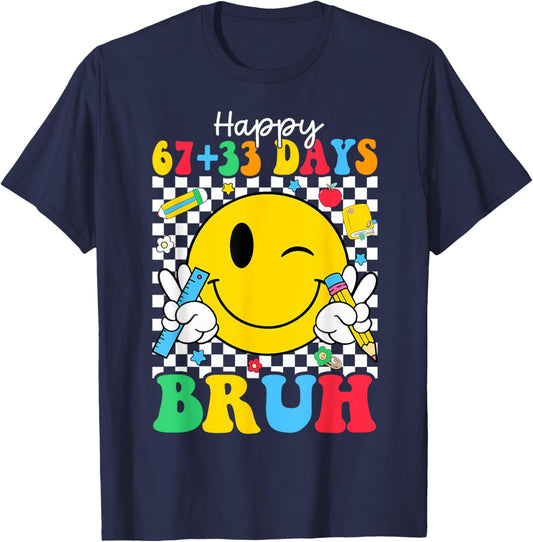 Happy 67 33 Days of School 100th Day of School Kids Teacher T-Shirt - T-Shirt | Navy