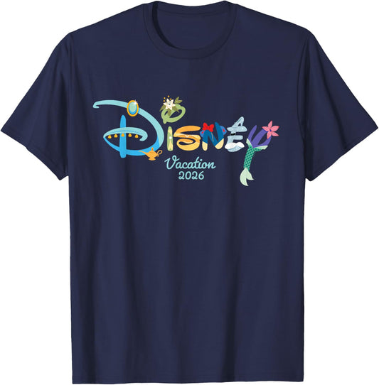 Disney Princess Letters Logo Matching Disney Vacation 2026 T-Shirt - T-Shirt | Navy