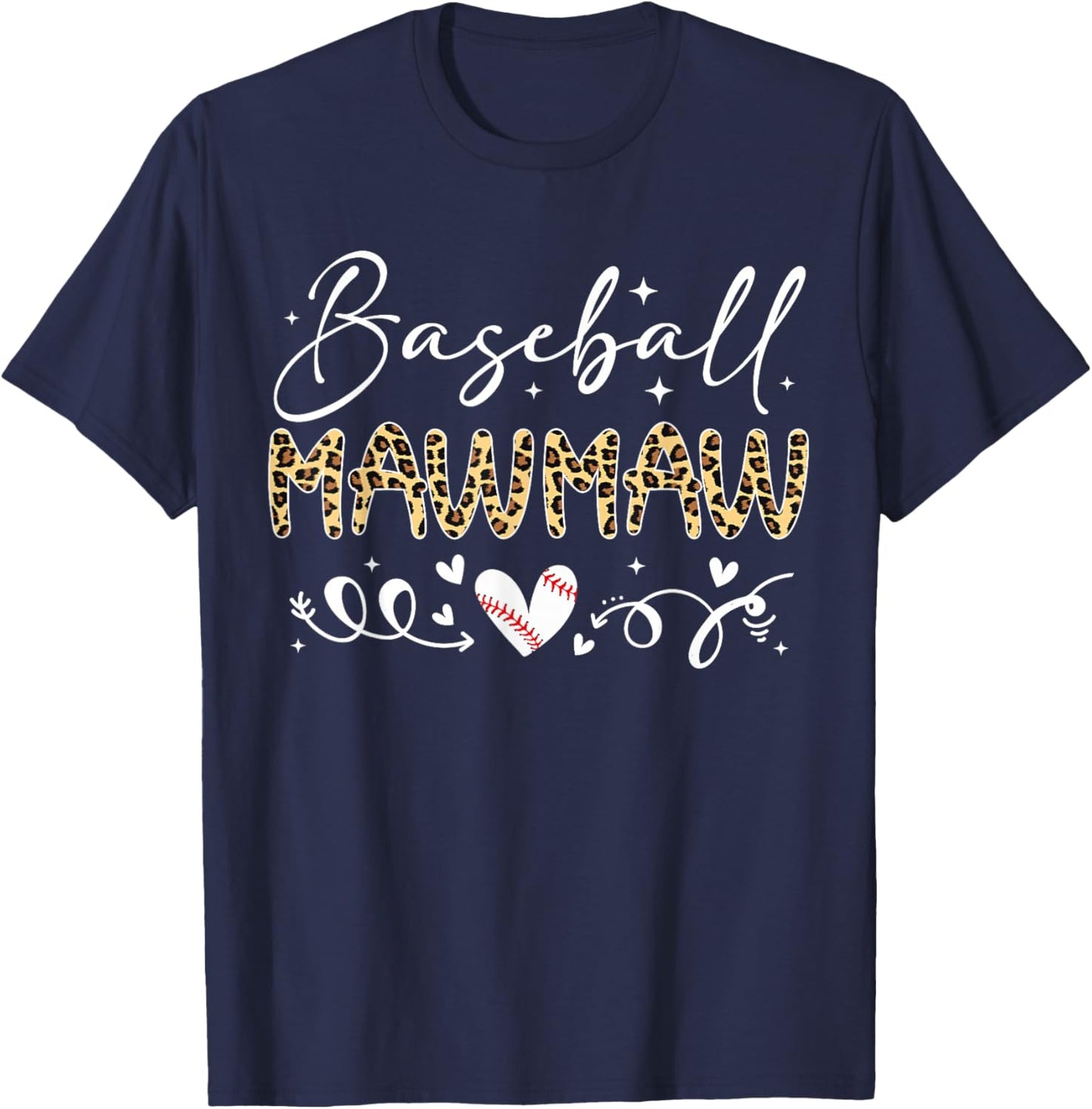 Baseball Mawmaw Leopard Baseball Heart T-Shirt - T-Shirt | Navy