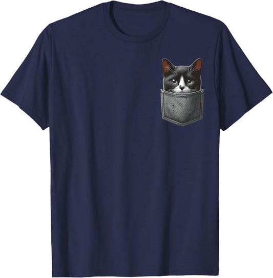 Tuxedo Cat Pocket Kitten Kitty Animal Lover Men Women Kids T-Shirt - T-Shirt | Navy