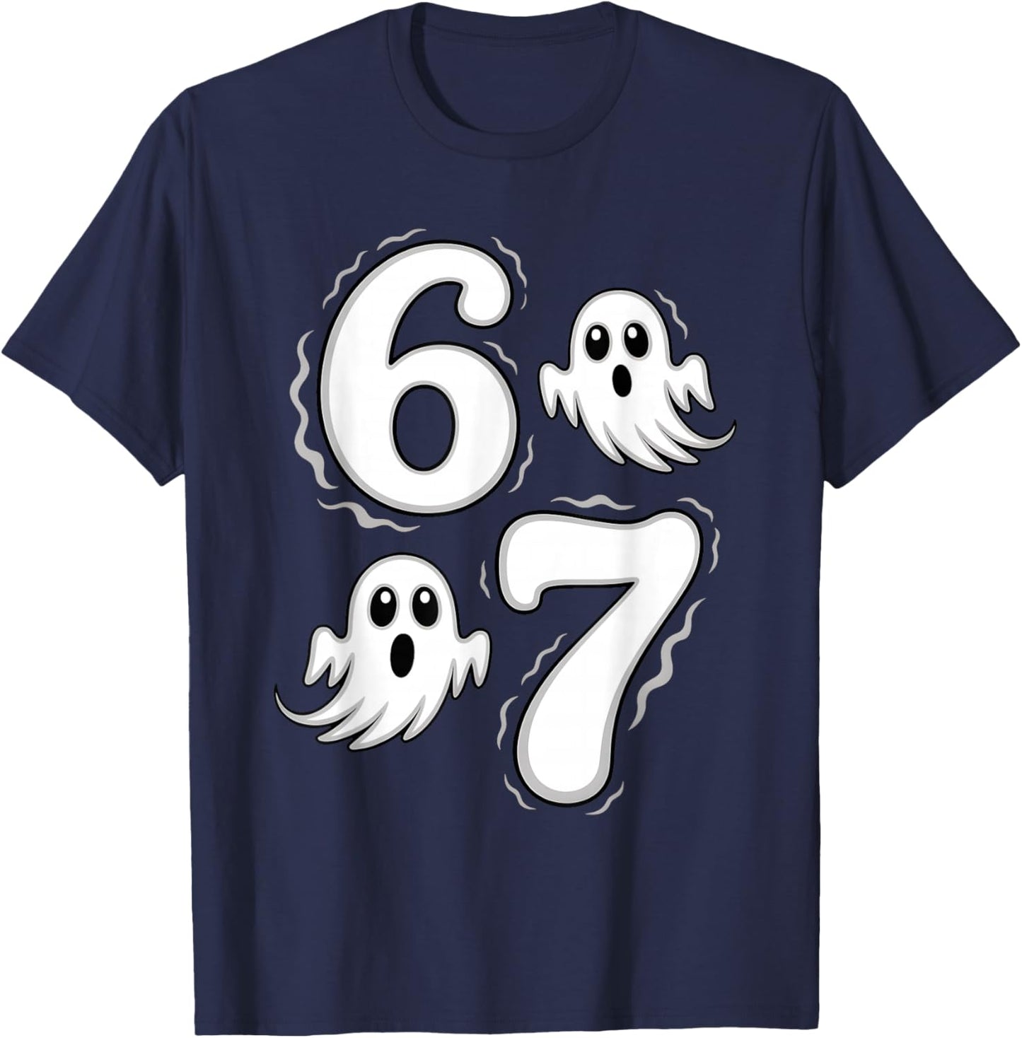 67 Meme Six Seven 6 7 Halloween Ghost Funny Brainrot T-Shirt - T-Shirt | Navy