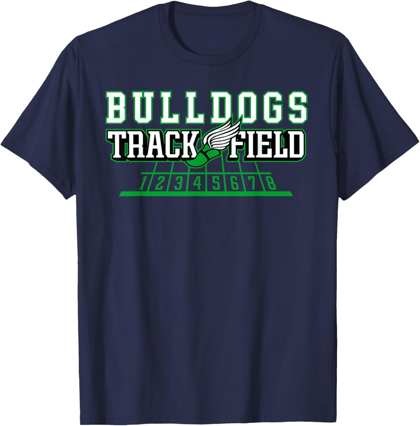 Bulldogs Green Track and Field Cross Country School Spirit T-Shirt - T-Shirt | Navy