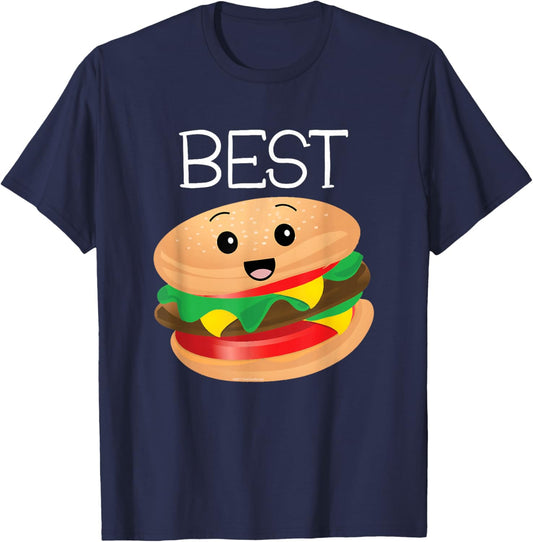 Best Friends Cute Hamburger French Fries Matching Burger T-Shirt - T-Shirt | Navy