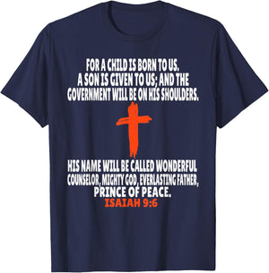Isaiah 9:6 Bible Verses Scripture T-Shirt - T-Shirt | Navy