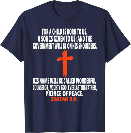 Isaiah 9:6 Bible Verses Scripture T-Shirt - T-Shirt | Navy