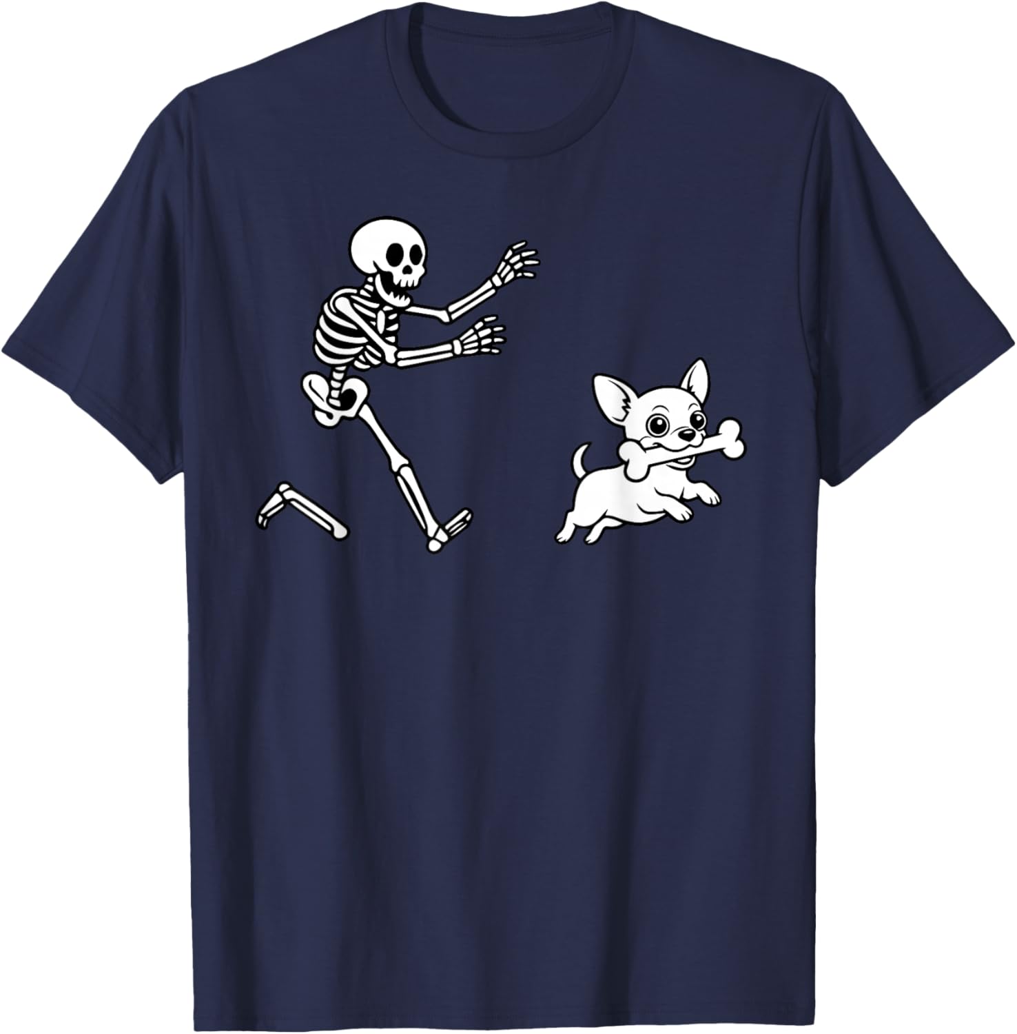 Funny Chihuahua Running Skeleton Halloween T-Shirt - T-Shirt | Navy