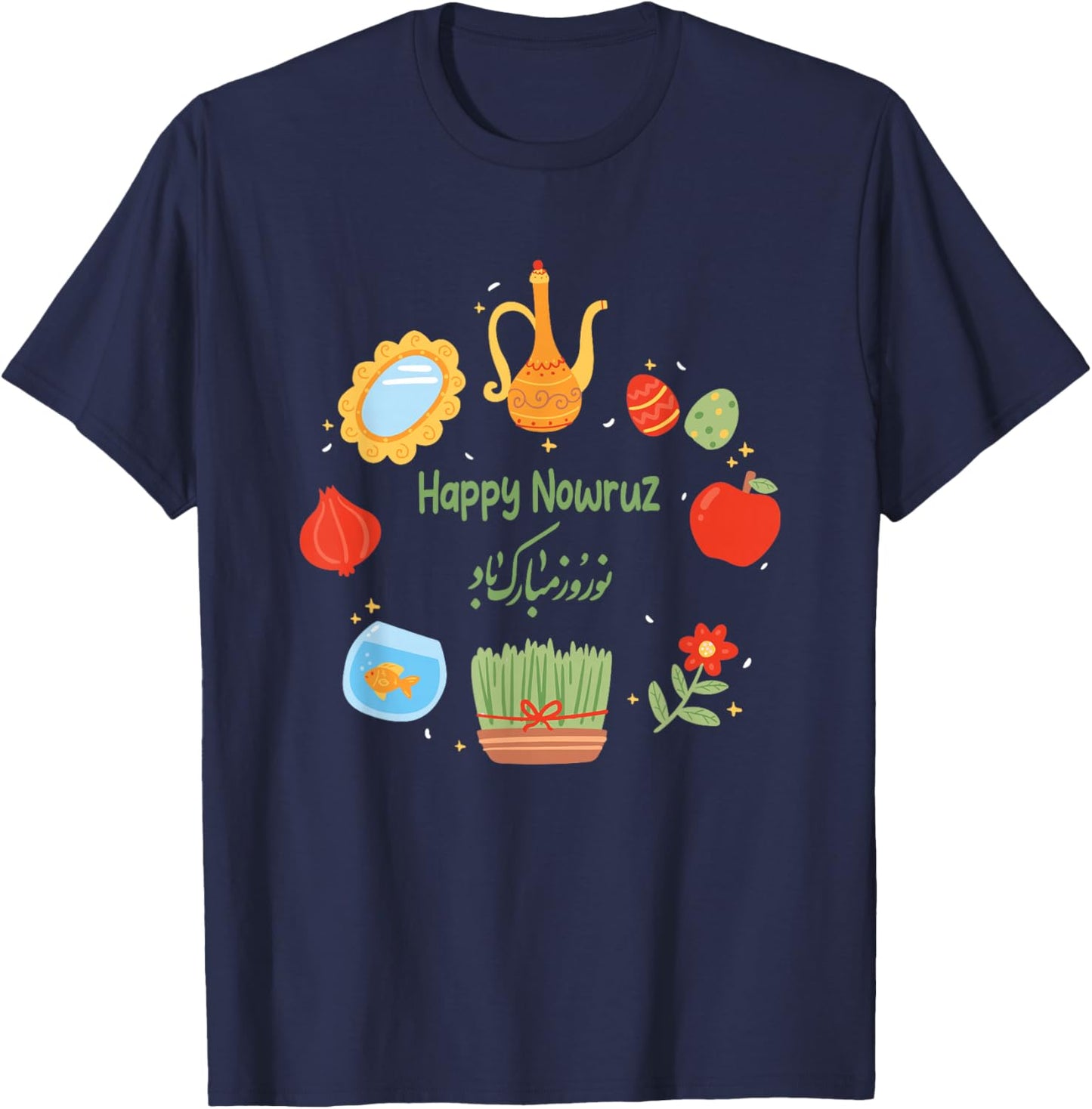 Happy Nowruz Haft-Seen Table Persian New Year Party Matching T-Shirt - T-Shirt | Navy