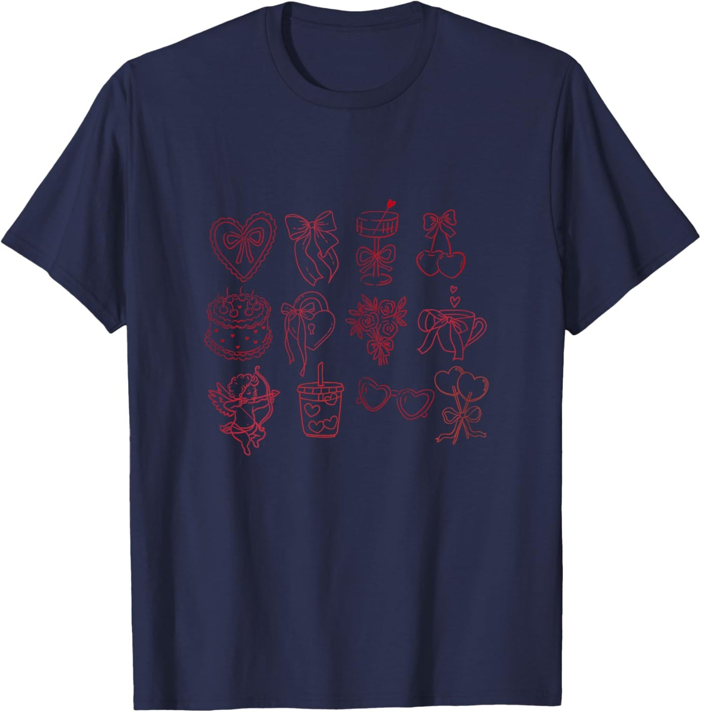 Vintage Valentine Design Hearts T-Shirt - T-Shirt | Navy