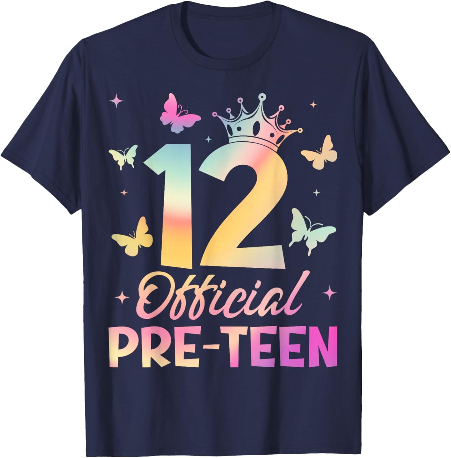 Crown 12th Birthday Party 12 Official Pre-Teen Birthday Girl T-Shirt - T-Shirt | Navy