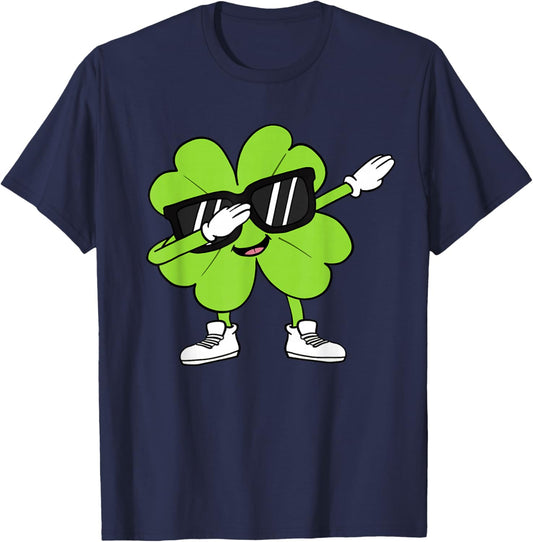 Boys St Patricks Day Toddler Lucky Dabbing Shamrock Clover T-Shirt - T-Shirt | Navy