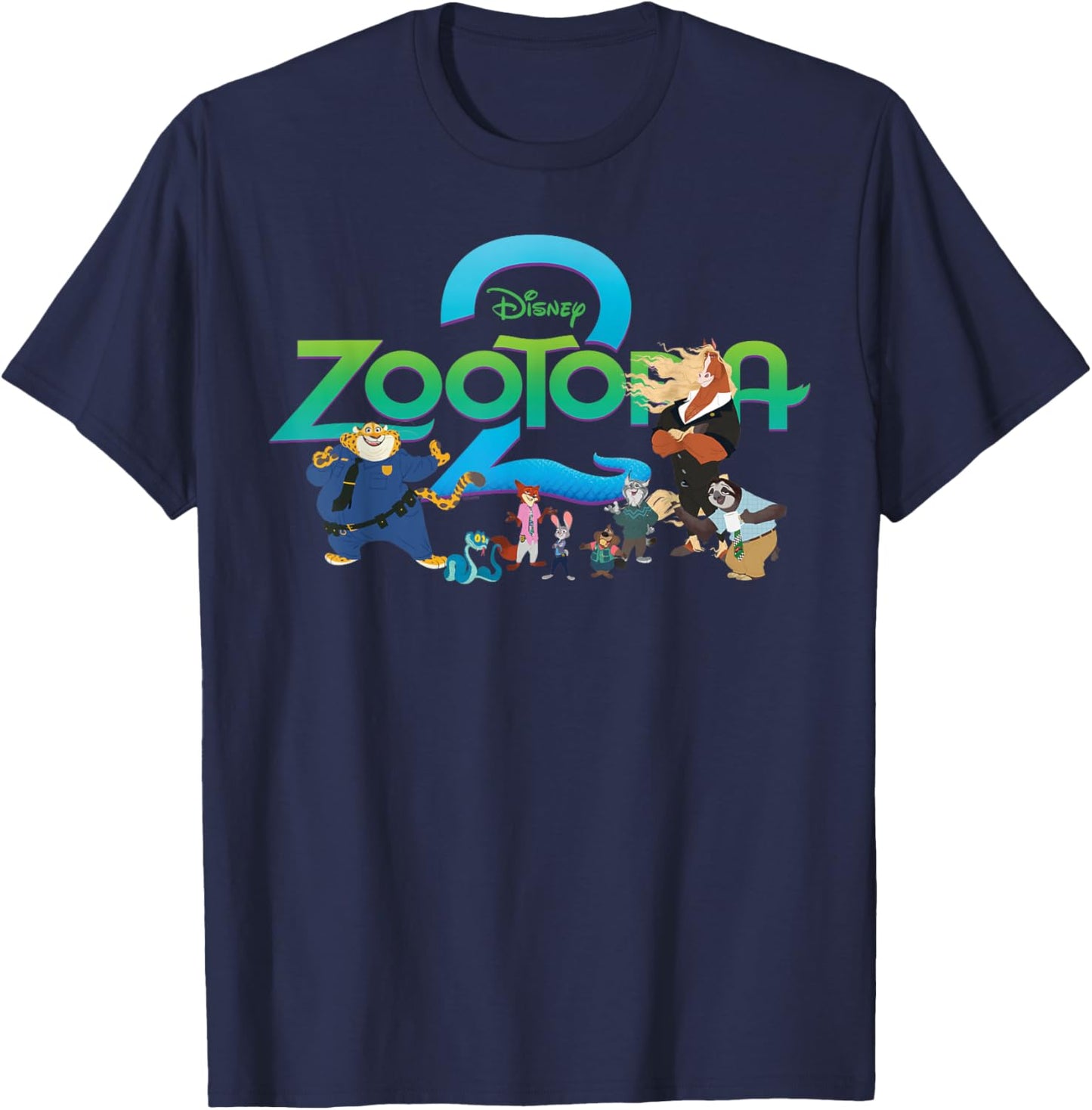 Disney Zootopia 2 Illustrated Characters and Logo T-Shirt - T-Shirt | Navy