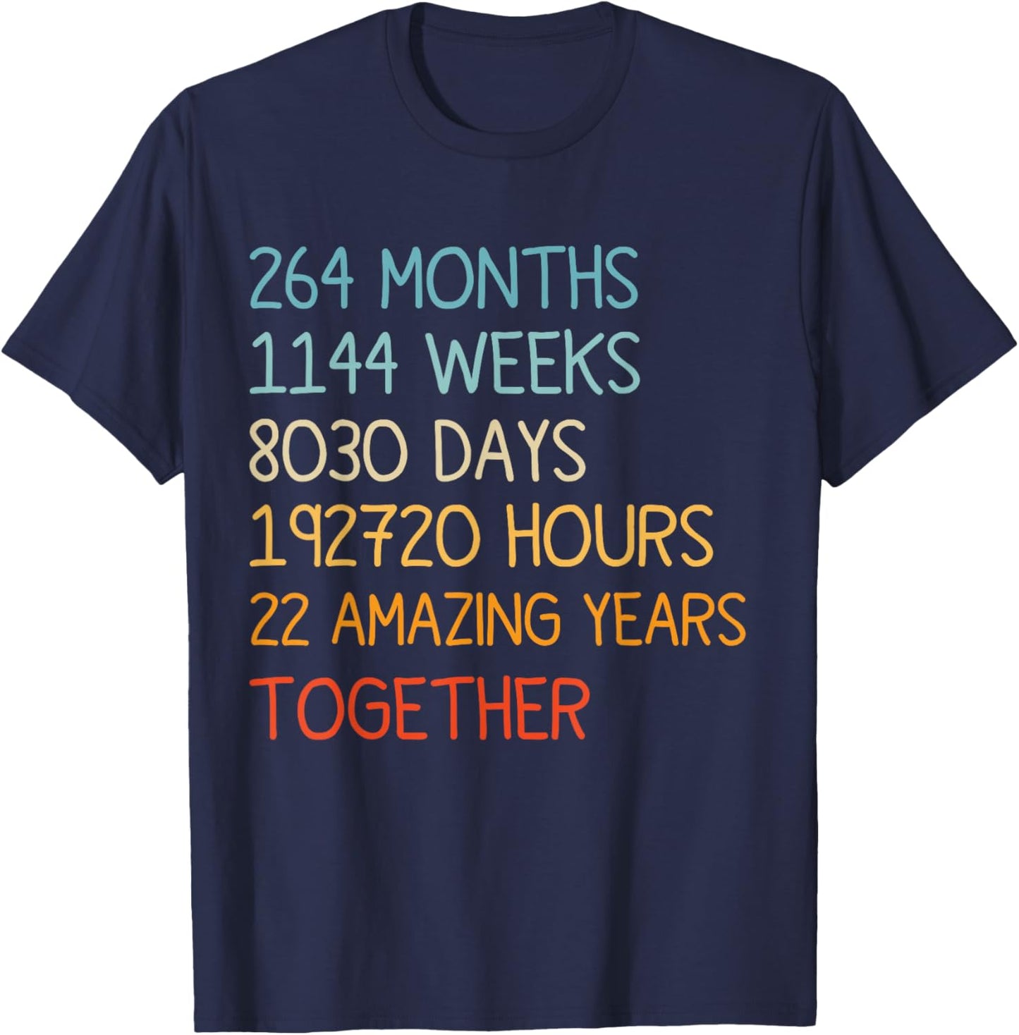 22 Years Together Husband & Wife 22 Year Wedding Anniversary T-Shirt - T-Shirt | Navy