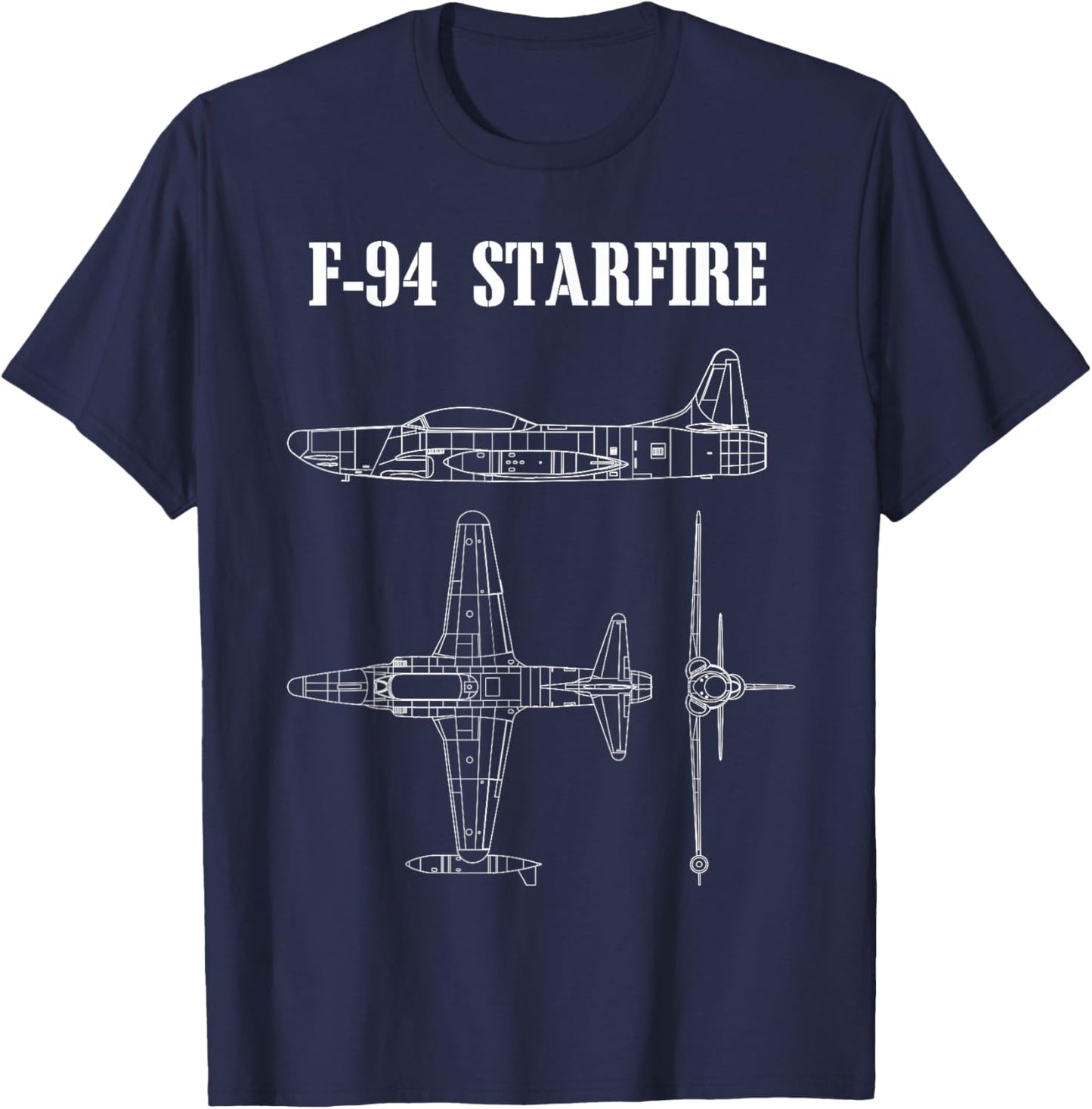 F-94 Starfire American Airplane Aircraft Blueprint T-Shirt - T-Shirt | Navy