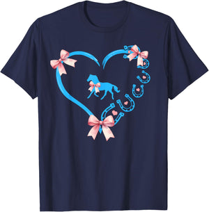 Cute Horse Girl Coquette Blue Bow Heart Horseshoe Equestrian T-Shirt - T-Shirt | Navy