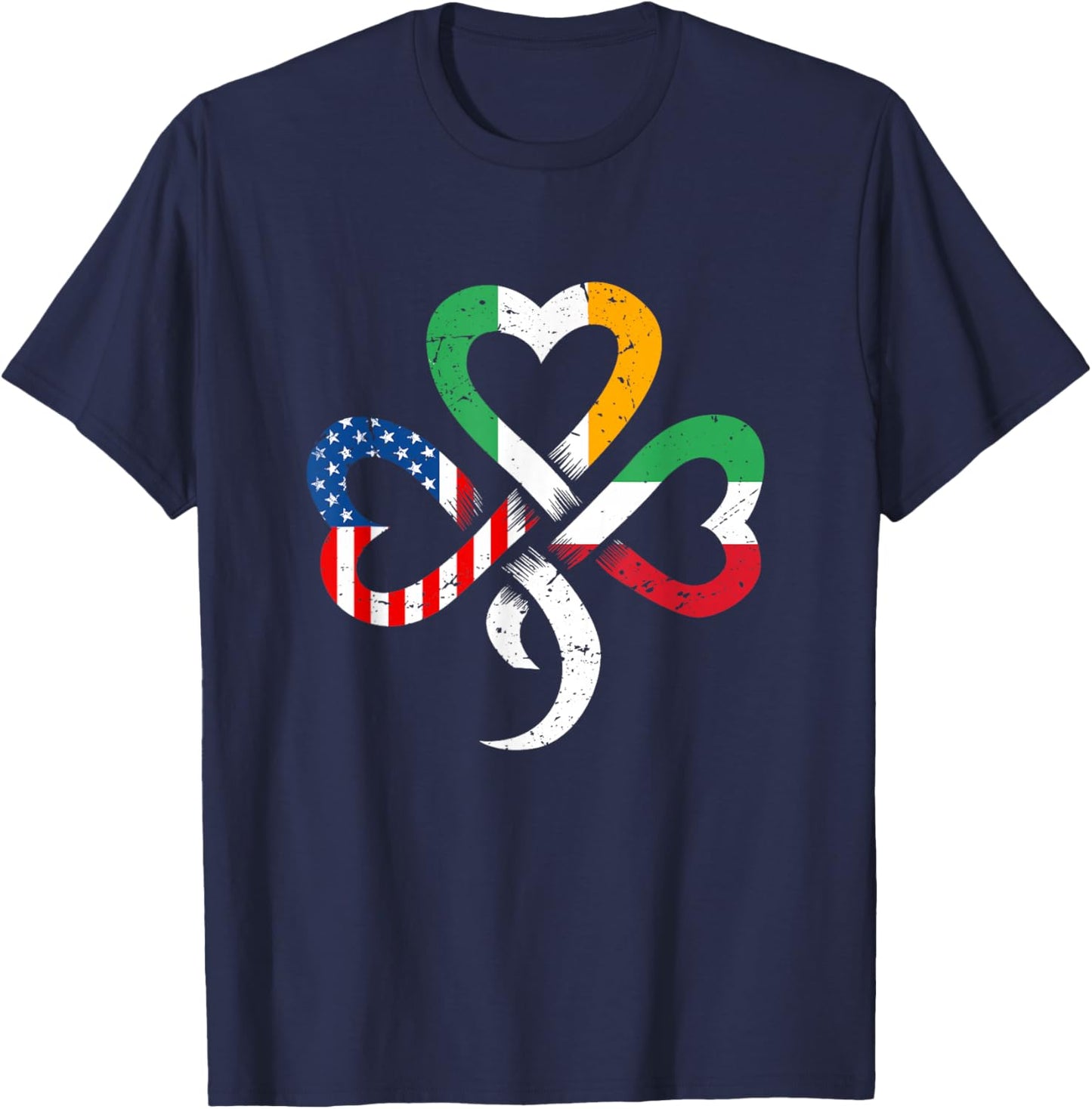 Irish Italian American Flag Ireland Italy Celtic Shamrock T-Shirt - T-Shirt | Navy