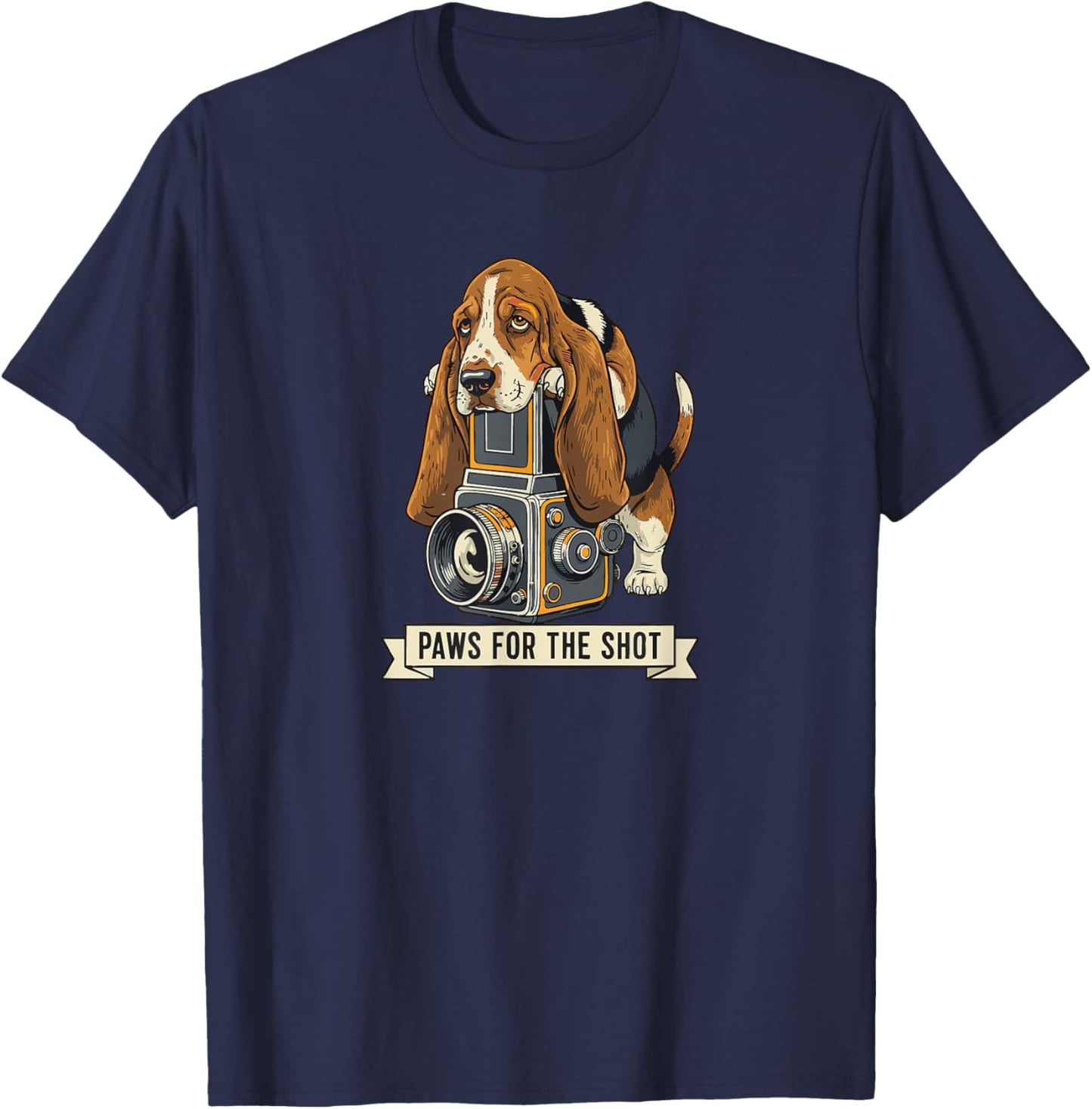 Cute Basset Hound Photography Paws for The Shot Pun Photo T-Shirt - T-Shirt | Navy