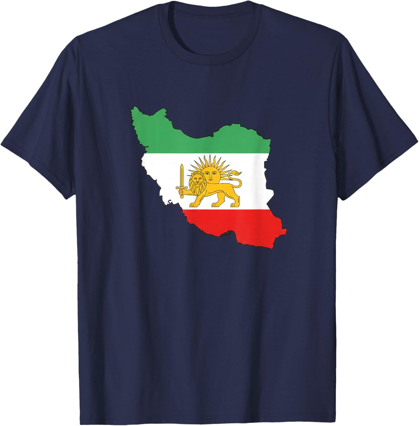 Iran Map with Lion and Sun Emblem Persian Pride Iran History T-Shirt - T-Shirt | Navy
