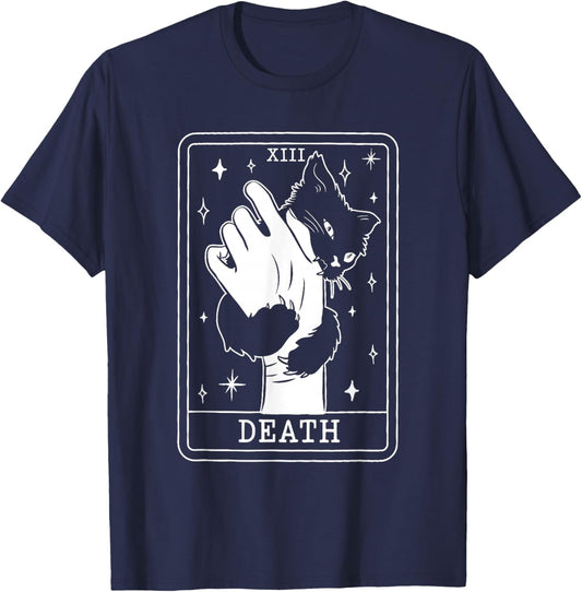 Black Cat Tarot Death Halloween Witchy Cat T-Shirt - T-Shirt | Navy